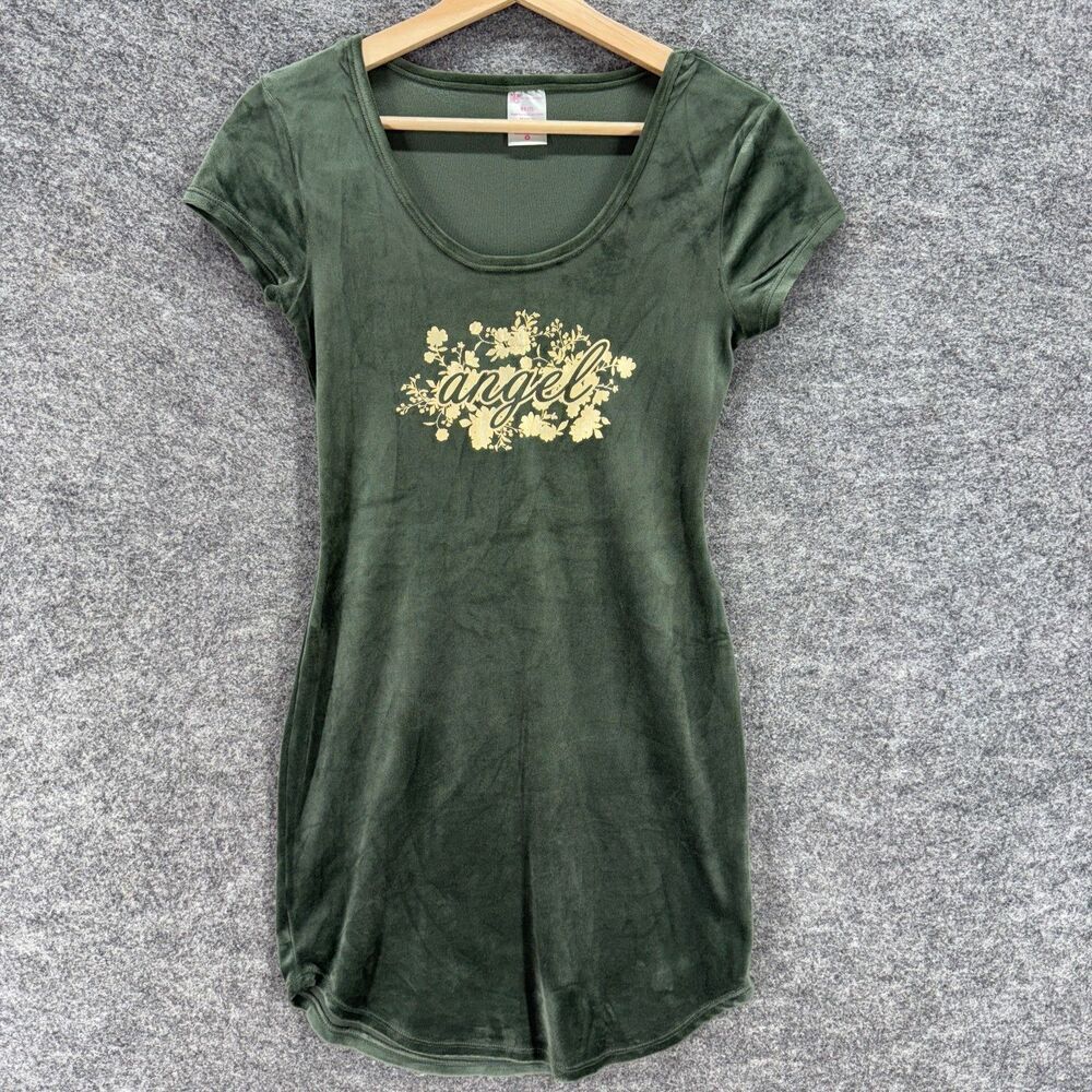No Boundaries Dress Women XS Green Velvet Short Sleeve Round Neck Shift Short